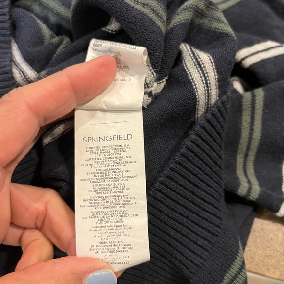 - Casual unisex black sweater with horizontal white and green stripes - Picture 8 of 9